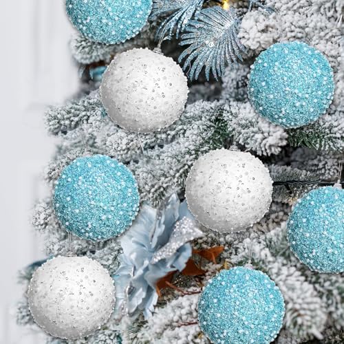 Lyrow 24 Pcs 4" Christmas Ball, White, Light Blue