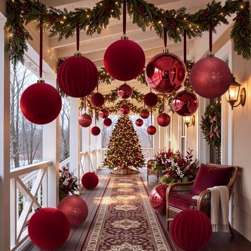 Liliful 8 Pcs 8 Inch Extra Large Christmas Ball Ornaments Decor, Burgundy