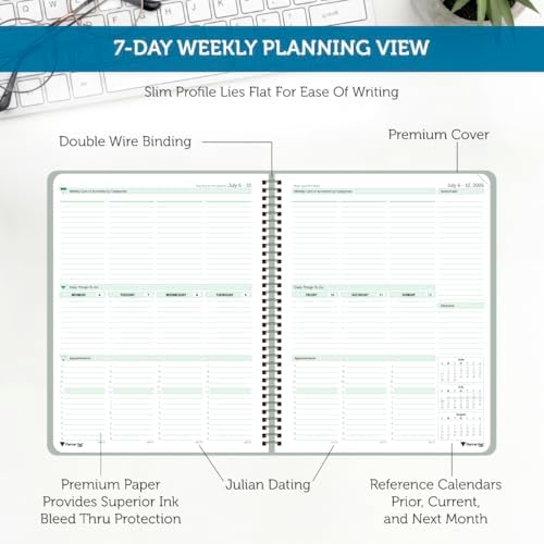 Planner Pad Spiral Bound July 2026 – June 2027 / Academic Year 8 1/2" x 11" Large 3-Tier Funnel Down 12 Month/Weekly Organizer, Greenish Grey Cover/Soft Green Ink