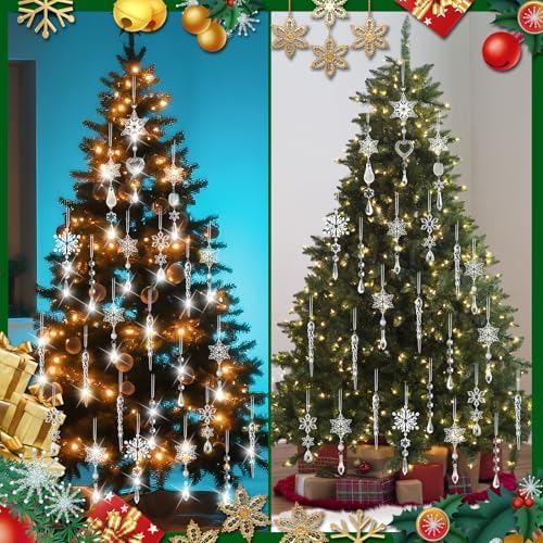 21Pcs Christmas Decorations for Xmas Tree Decor Clear Crystal Ornaments