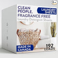 The Clean People Fragrance Free Laundry Detergent Sheets - Laundry Soap - Ultra Concentrated, Recyclable Packaging, Stain Fighting - Fragrance Free, 192 Pack