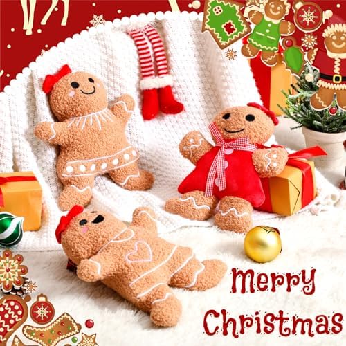 Konohan 3 Pcs Christmas Gingerbread Man Throw Pillows for Christmas Decor