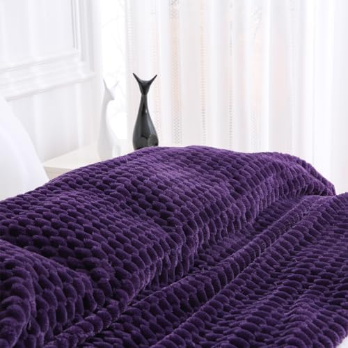 Puncuntex Deep Purple Throw Blanket 50"×60" Fuzzy 3D Jacquard Decorative