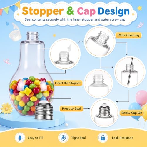 Tessco for you 36 Pcs 16.9 Oz/ 500 ml Plastic Light Bulb Jars Clear Plastic Candy Jars Bulb Vase Christmas Ornament Storage Container with Lid Fillable Ornament for Candy DIY Craft Hanging(Silver)