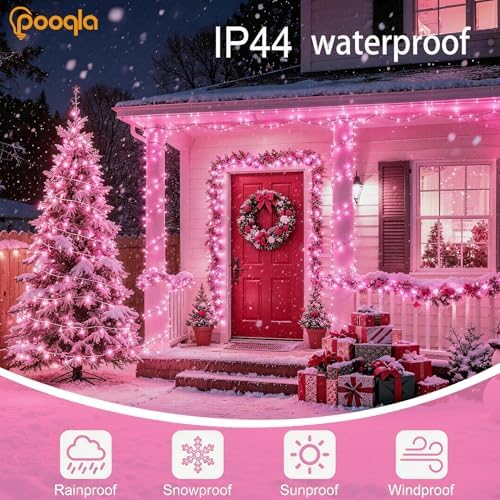Pooqla 1000 LED Pink Christmas Lights Outdoor String Lights, 328 ft