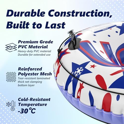 47 Inch Heavy-Duty Inflatable Snow Tube Sled with Towable Leash, Cold-Resistant Snow Tubes for Sledding with Triple-Layer Bottom & Sturdy Handles Winter Outdoor Snow Toys