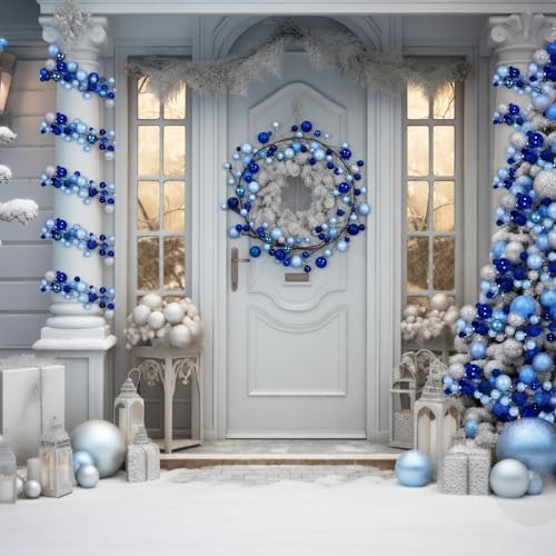 2 Pcs 6 ft Christmas Ball Ornament Garland, Blue,Silver