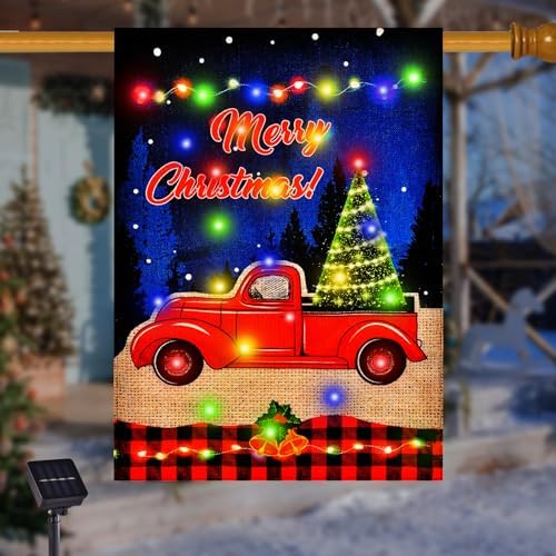 Lighted Christmas Truck Garden Flag Outdoor Decor, 28x40 In