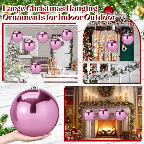Zubebe 6 Pcs 8 Inch Large Outdoor Christmas Ball Ornaments,Pink