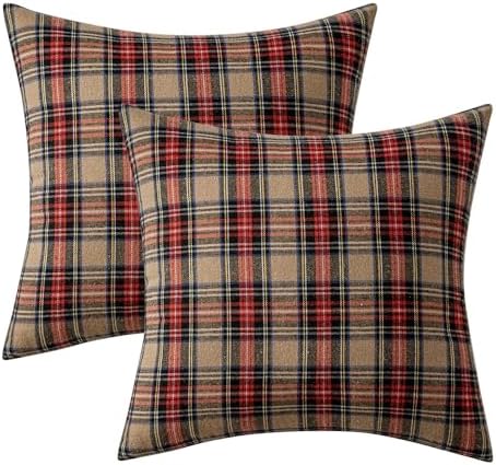 MIULEE Fall Plaid Pillow Covers Scottish Tartan 26x26 Khaki
