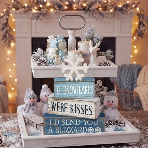 Moucuny 4 Pcs Christmas Table Decorations Wooden Snowflake Decor Winter