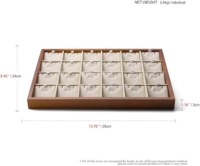 Oirlv Wood 24 Grids Jewelry Tray with Removable Inserts Jewelry Pads Necklace/Pendant Display Organizer Tray(Creamy White)