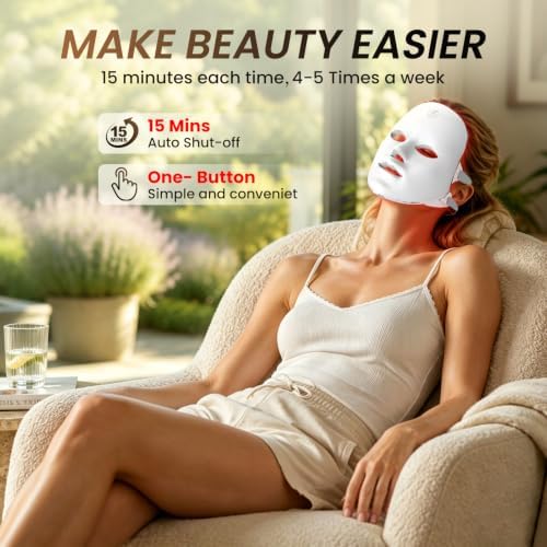SUERBEATY Red Light Mask For Face, 7-1 Colors Red Light Face Mask, Facial Skincare At Home, Cordless, Portable and Rechargeable