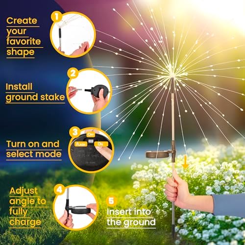 GIGALUMI 4 Pack Solar Firework Lights Outdoor, Garden Decor, Warm White