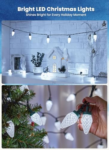 C9 Christmas Lights Outdoor, 114FT 150 LED C9 String Lights, Pure White
