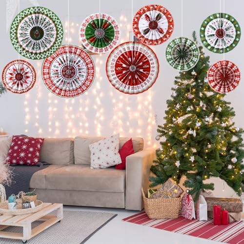 Outus 9 Pcs Christmas Hanging Decorations Paper Fans Ugly Sweater