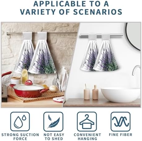 Purple Lavender Flower Hand Towels for Bathroom Set of 2 Watercolor Floral Hanging Dish Towels Spring Summer Kitchen Towel with Hanging Loop Fingertip Small Bath Tie Towel for Guest Decor