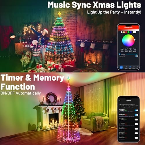 GMAULEE Smart Christmas Tree Cone Lights 8FT 340 LEDs, 16 Million Colors with Patterns & Text Display, App & Remote Control, Music Sync & Timer, Waterproof for Indoor Outdoor Christmas Decor (8FT)