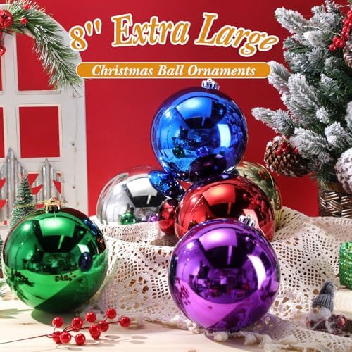 Zubebe 6 Pcs 8 Inch Large Outdoor Christmas Ball Ornaments,Multicolor