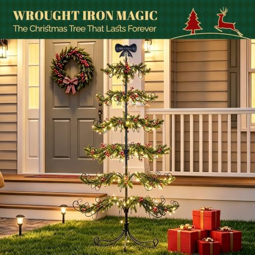 VINGLI 6FT Metal Christmas Ornament Tree, Wrought Iron Display Stand Black