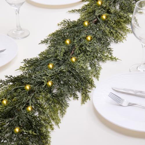 6FT Christmas Garland with Lights, Real Touch Cedar Garland