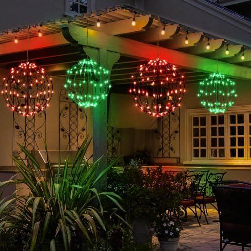 Christmas Decorations,LED Light Balls Outdoor,2 Pack,Red&Green