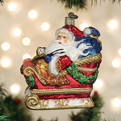 Old World Christmas Santa in Sleigh Glass Blown Ornament for Christmas Tree, Handcrafted Holiday Decoration, Santa Collection