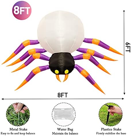 DomKom 8FT Halloween Inflatable Decorations Spider, Build-in Magic LED Lights Holiday Blow Up Yard Decoration for Halloween Holiday Party Outdoor,Garden Yard Lawn Decor