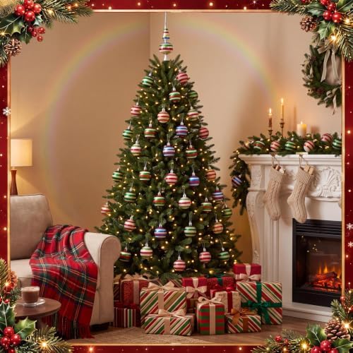 Teling 100 Pcs Vintage Christmas Tree Ornaments Set Mini Retro Striped Ball