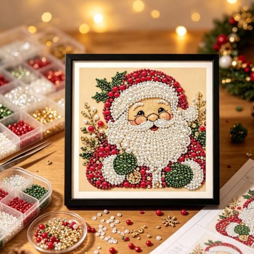 DIY Christmas Pearl Diamond Painting Art Kit Gifts Adults with Frame