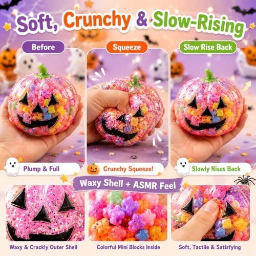 Halloween Pumpkin Squishy Mystery Box Surprise Squishy with Hidden Rare Glitter Edition, Soft Slow-Rising Sensory Fidget for Adults, Fun Collectible Gift for Fall & Halloween，2 PCS