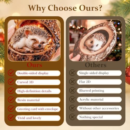 3D Forest Animal Acorn Ornaments, Woodland Christmas Decor with Realistic Animal Figures, Resin Hanging Ornaments for Christmas Tree, Home, Party Decor, Cozy Forest Theme Collection (Hedgehog)