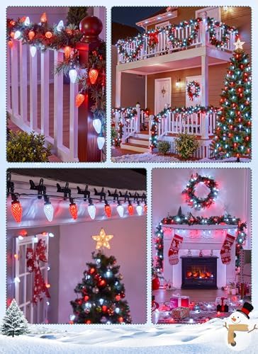 C9 Christmas Lights Outdoor, 102FT 150 LED String Lights with Spring Clips