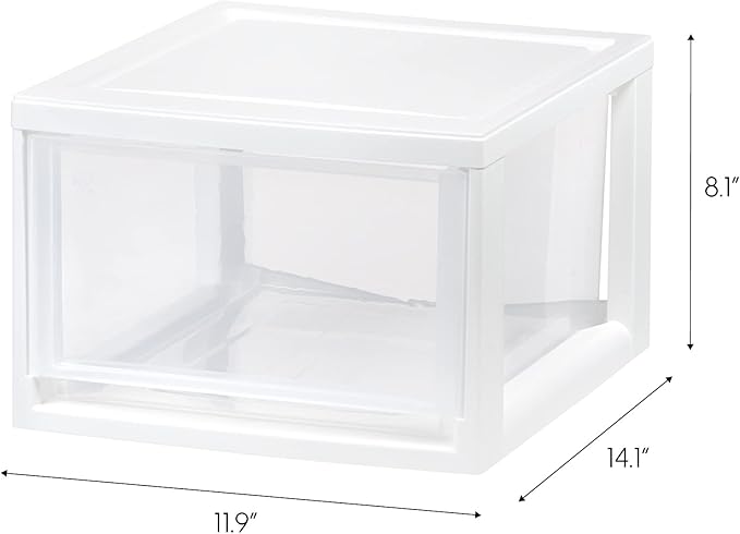 IRIS USA 14.5 Qt. Plastic Drawer Storage Organizer Stacking Drawers, 3-Pack, Stackable Unit with Sliding Drawer for Clothes Bedroom Kitchen Under Sink Pantry Craft Room Bathroom Dorm Office, White