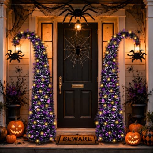 5FT Curved Halloween Pop Up Christmas Tree with Spider Pendant and Lights