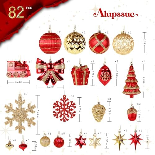 Alupssuc 82pcs Classic Christmas Balls Ornaments Set, Red and Gold