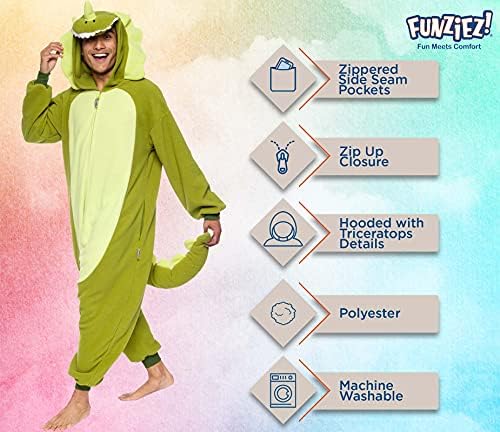 Funziez! Adult Onesie Halloween Costume Animal Dinosaur Shark Unisex Plush One Piece Cosplay Suit for Adults, Men and Women