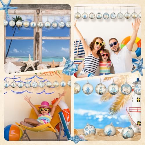 Outus 16pcs Coastal Christmas Ball Ornament for Tree, Ocean Christmas Decor