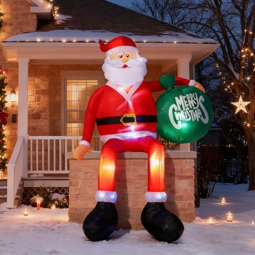 8FT Climbing Santa Inflatable with Gift Bag and LED Lights for Yard