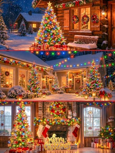 2 Pack 200 LED Christmas Lights 13 Modes Extendable Christmas Tree Lights