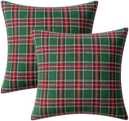 MIULEE Christmas Plaid Pillow Covers Scottish Tartan 16x16 Red and Green