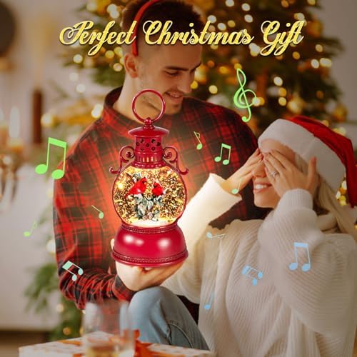Christmas Snow Globes, Cardinal Christmas Water Globes with 8 Songs, 6H Timer Battery & USB Powered Glitter Snow Globe Music Box Suitable for Christmas Home Decorations Holiday Party Gifts