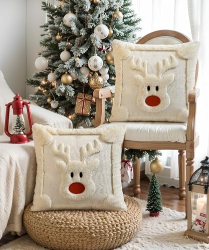 Faux Fur Christmas Pillow Covers 20x20 Set of 2