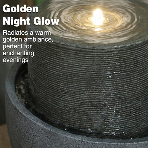 Sunlinua 18H Modern Outdoor Water Fountain with Led Lights