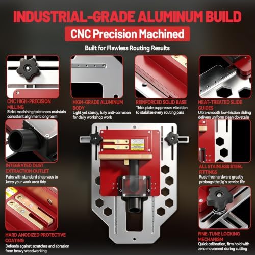 Router Table Box Joint Jig, Finger Joint Jigs for Woodworking with 1/4", 3/8", 1/2" Aluminum Indexing Keys and Smooth Bearing Glide System for Drawers, Cabinets & Boxes