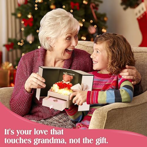 ADDWel Grandma Birthday Gifts, Preserved Rose Box with Grandma Necklace