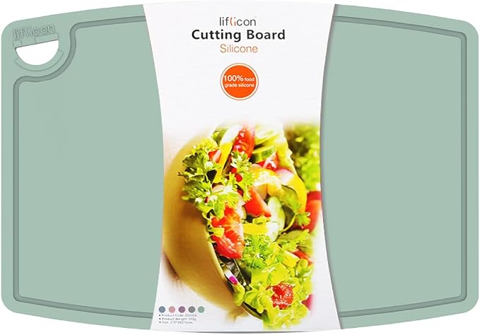 Extra Large Thick Silicone Cutting Boards for Kitchen 14.6'' x 10.43'' Flexible Cutting Chopping Boards/Mats Non-slip Deep Drip Juice Groove, Dishwasher Safe-Light Green