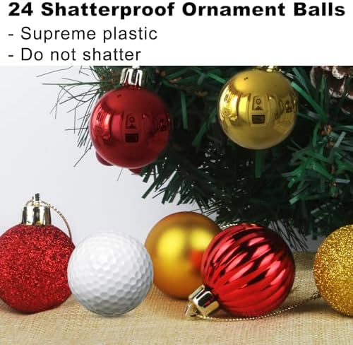 Red & Gold 1.6" Small Christmas Balls Christmas Tree Decoration Ornaments Shatterproof Hanging Balls for Birthday Halloween Holiday Wedding Decorations Set of 24pcs