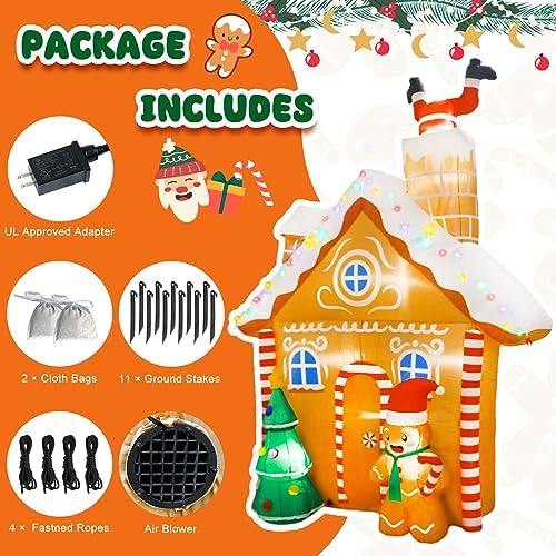 OurWarm 10FT Christmas Inflatables Gingerbread House Decorations, Outdoor Christmas Decorations Built-in LED Gingerbread Christmas Decor for Blow Up Yard Decorations