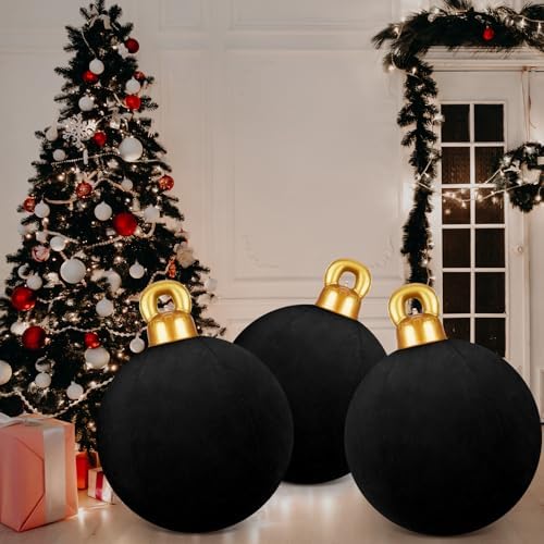 Jetec 3 Pcs 32 Inch Giant Black Velvet Christmas Inflatable Balls